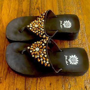 Yellow Box jeweled flip flops